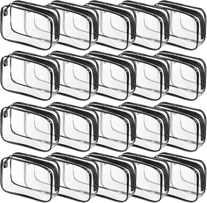 20 Packs Clear Cosmetics Bags for Women Men Waterproof Toiletry Bags PVC Makeup Bags Organizer Case with Zipper for Travel Bathroom (Black) by Tergy