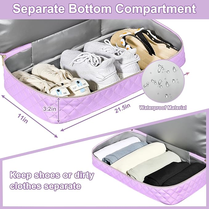 Graduation Birthday Gift for Her, Personalized Initial Weekender Bag for Women 45L Travel Duffle Carry On Quilted, 3PCS Overnight with Cosmetic & Toiletry Bag, Shoe Compartment, Gym Dance Bag for Girl - Image 5