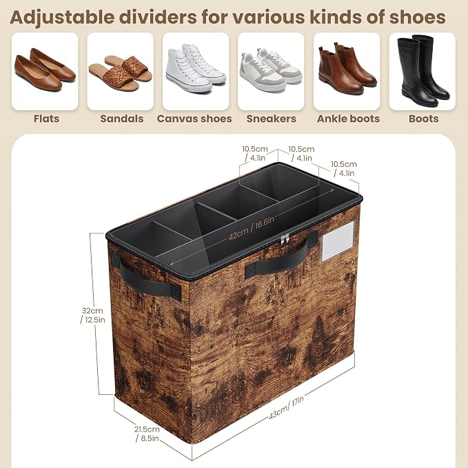 Varhomax Shoe Organizer Box for Closet, Small Fabric Storage Basket | Foldable Shoe Bin with Adjustable Dividers & Clear Cover, Saving Space Sneakers & Sandals Containersfor Entryway, Cubby - Image 3