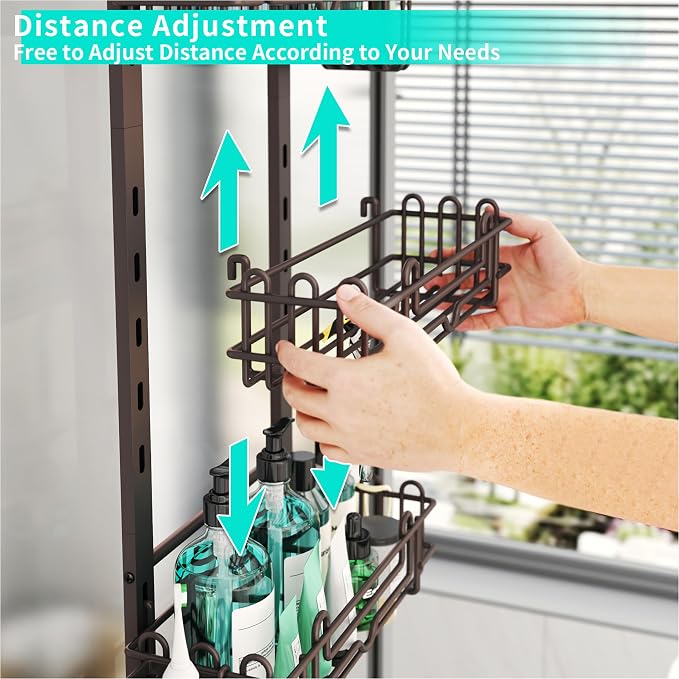 HapiRm 4 Tier Over the Door Shower Caddy, Hanging Shower Caddy with 22 Hooks and 2 Toothbrush Holders, No Drilling Adjustable Hanging Bathroom Organizer - Bronze - Image 2