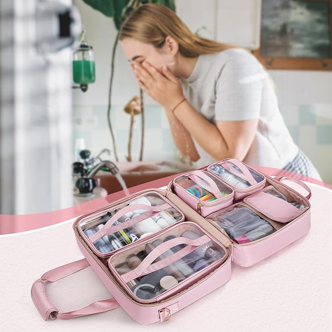 Extra Large Toiletry Bag for Women, Travel Makeup Organizer, Black | Toiletry Bag with 4 Individual Cases, Hair Tool Pocket & Makeup Brushes Compartment, Large Capacity Travel Organizer - Image 7