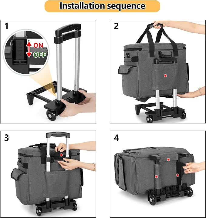 Trunab Rolling Scrapbook Tote with File Pocket & Trolley, Craft Organizer | Expandable File Pocket, Detachable Trolley, Padded Sleeves for 15.6" Laptop, Scrapbooking Supplies & Art Tools - Image 5