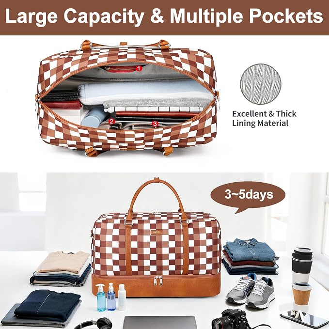 IBFUN Weekender Bags for Women, 21" Weekender Travel Bag, Travel Duffle Bag with Shoe Compartment Carry on Overnight Duffel Bag for Weekend Travel Business Trip, 3PCS - Image 6