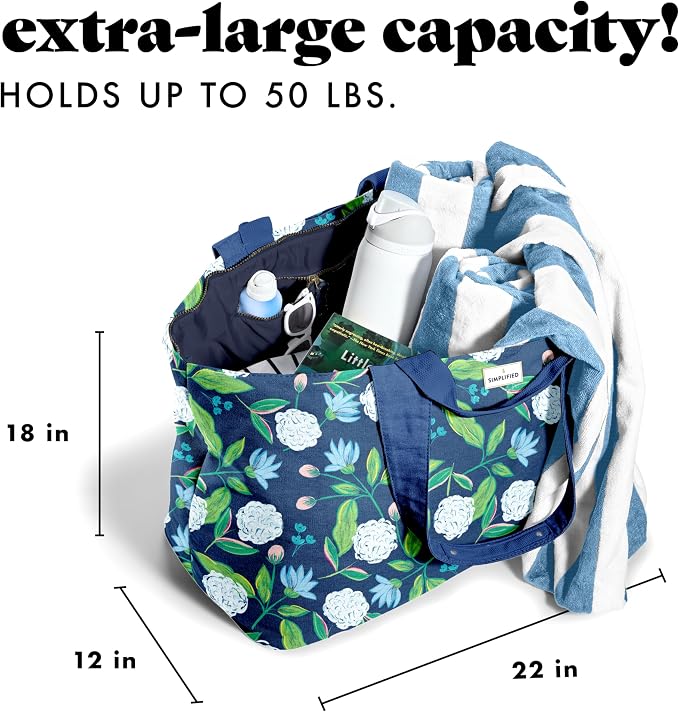 Fit & Fresh XL Beach Tote Bag for Women – XL Travel Tote with Zipper & Pockets, Oversized Canvas Pool Bag, Weekender Carry-On - Image 3
