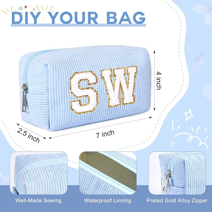 SOIDRAM 2 Pack Corduroy Makeup Bag for Women, Blue Makeup Pouch Small Cosmetic Bag Travel Toiletry Organizer for Skincare, Brushes & Essentials - Image 6