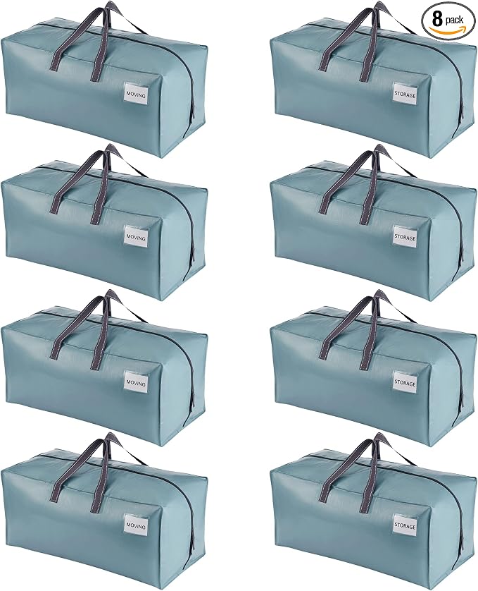 VENO 8 Pack Heavy Duty Moving Bags with Backpack Straps, Zippers & Handles, Extra Large Packing Bags for College Dorm Essentials, Moving Supplies Alternative to Cardboard Moving Boxes by Veno