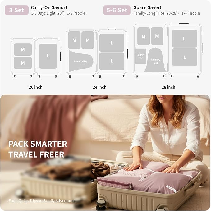 Cipway Compression Packing Cubes for Travel Ultralight Expandable Packing Organizers for Carry on Luggage (Mauve Pink 3 Set) - Image 6