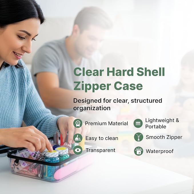 2-Pack Clear Hard Shell Zipper Case Set with Strap, Large & Medium - Image 6
