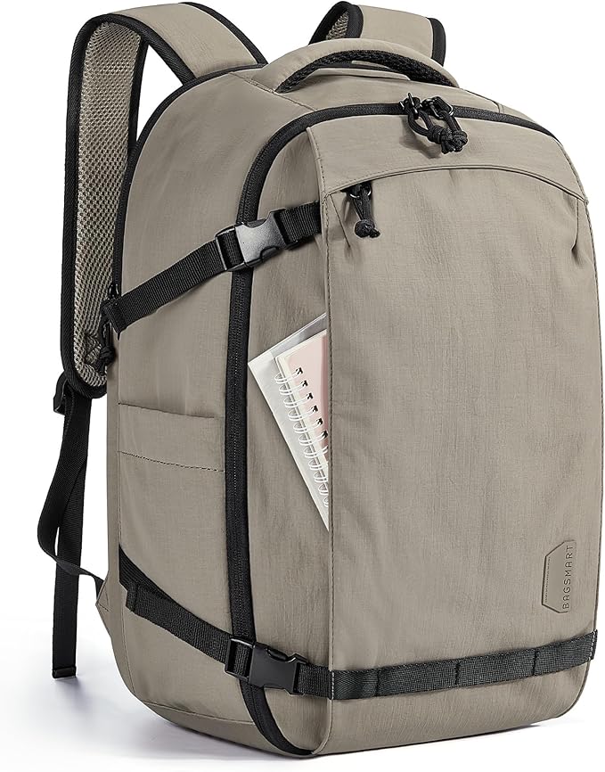 BAGSMART Travel Backpack for Women, 15.6 Inch Carry On Bag, Brown | TSA approved personal item fit for flights. Water resistant weekender daypack ideal for travel, business, and daily use. by BAGSMART