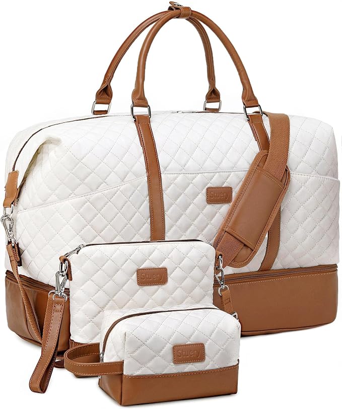 Weekender Bag, Large Travel Duffel Bag for Women, Carry on Overnight Bag with Shoe Compartment and Toiletry Bags by Stuery