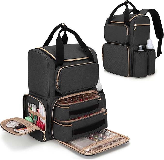 LUXJA Nail Polish Organizer Backpack Holds 70 Bottles and a UV Lamp | Travel Nail Bag with 2 Removable Cases, Ample Tools Storage Pockets, Adjustable Shoulder Straps, Trolley Sleeve, Black by Luxja