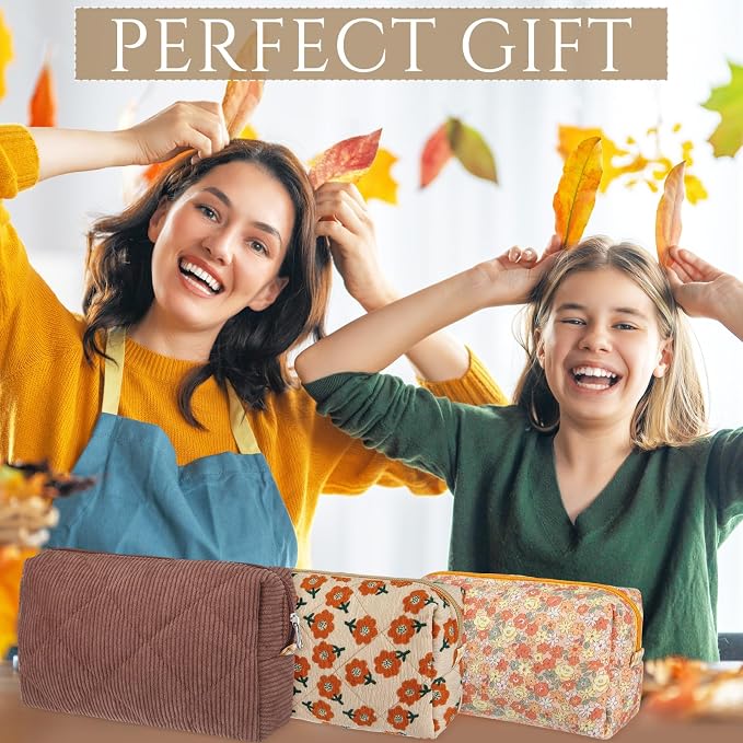 Paterr 10 Pcs Quilted Makeup Bag Bulk Cotton Floral Cosmetic Bag Women Girls Bridesmaid Gifts Cute Makeup Pouch Coquette Aesthetic Travel Toiletry Organizer(Yellow Floral,7.87 x 4.72 x 3.15 Inches) - Image 7