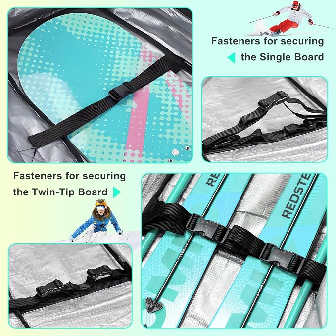 Double Rolling Ski Bag Padded Waterproof Snowboard Bag with Wheels for Air Travel Wheeled Ski Bag for Snowboard or Skis Accommodates Ski Boot - Image 6