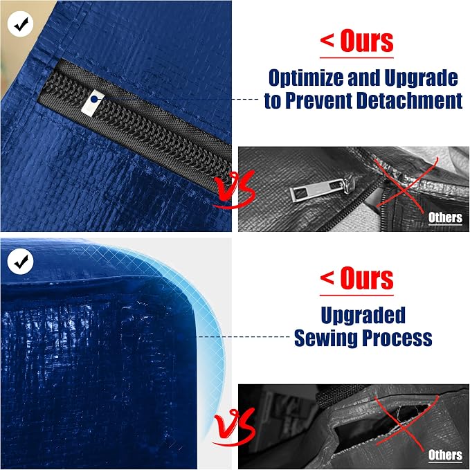 Cosy Family 8 Pack Heavy Duty Extra Large Moving Bags with Backpack Straps - Strong Handles & Zippers, Storage Totes For Space Saving, Fold Flat, Alternative to Moving Box (Set of 8, Blue) - Image 8