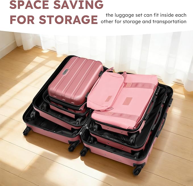 Suitour Luggage Sets 6 Piece, 20-inch Carry-on and 24 inch28 inch Checked Suitcase Set with Cosmetic Case and Expandable Travel Duffle Bags Set(Rose Gold) - Image 8