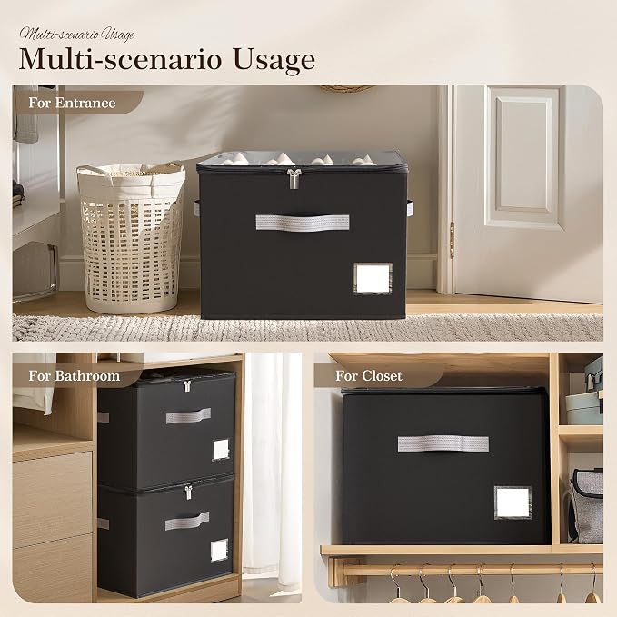 Criusia Shoe Organizer for Closet, Foldable Shoe Storage Organizer with Clear Cover and Sturdy Handles, Fit 12-16 Pairs, Closet Organizer for Shoes Sneakers Sandals Heels, 2 Pack, Black - Image 6