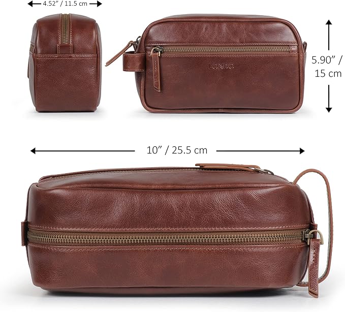 Londo Genuine Leather Travel Toiletry Bag – Makeup, Shaving Organizer, Dopp Kit for Men & Women, Durable & Stylish Travel Accessory - Image 3