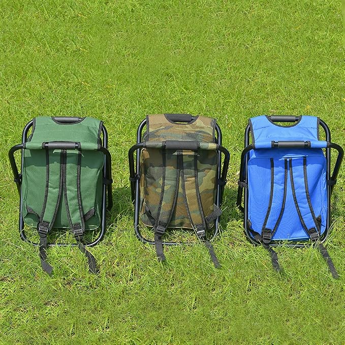 Folding 3 in 1 Camping Chair Stool Backpack with Cooler Insulated Picnic Bag, Hiking Camouflage Seat Table Bag Camping Gear for Outdoor Indoor Fishing Travel Beach BBQ (Green) - Image 7