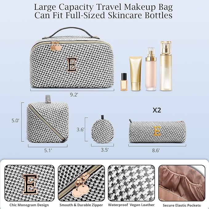 Personalized Gift Travel Makeup Bag: Initial Makeup Organizer Bag for Women | 3-in-1 Custom Make up Bag Set - Vegan Leather Travel Cosmetic Bag - Luxury Gift for Women – Birthday, Anniversary, Graduation - Image 6