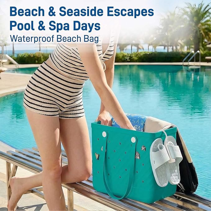 Rubber Tote Bag Extra Large & Medium, Waterproof Beach Bag for Women Men, Pool Travel Swim Silicone Tote - Image 2