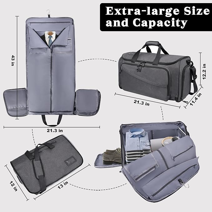 HILOMON Travel Garment Duffle Bag with Laptop Compartment, RFID Blocking Convertible Suit Bag Name Tap Pocket Carry On 2 in 1 Hanging Suit Travel Duffel Work Pouch - Image 6