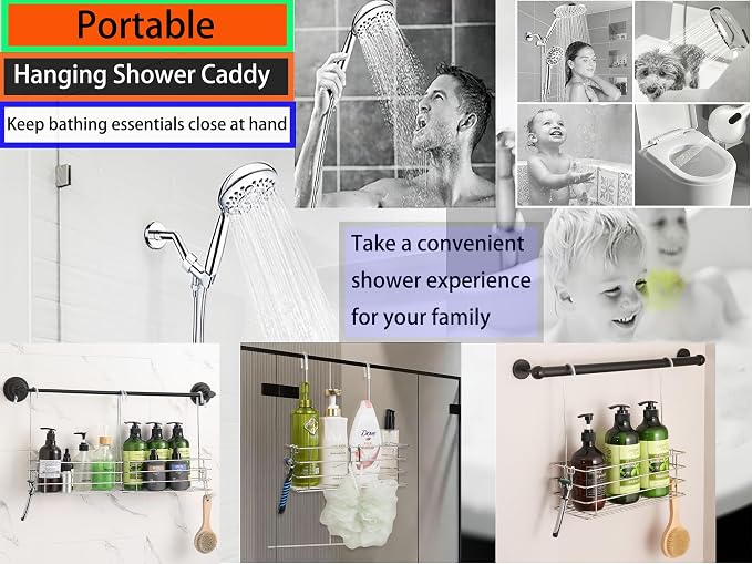 2pcs Single-Layer Hanging Shower Caddy, Rustproof Shelves Rack with Rotatable Hook bar, Large Capacity Bathroom Organizers and Storage, No Drilling Shampoo Bracket - Image 6