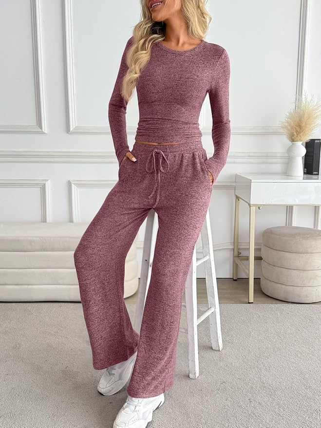 LILLUSORY Womens 2 Piece Matching Lounge Sets 2026 Fall Fashion Outfits | Long Sleeve Top & Drawstring Wide Leg Pants with Pockets, Workout Gym Comfort Sweat Suit, Travel Airport Vacation Clothing - Image 3