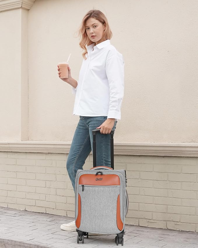 Carry On Luggage 22x14x9 Airline Approved, 20 Inch Softside Suitcase with 4 Pcs, Lightweight Luggage for Women Men with TSA Lock and 4 Spinner Wheels, Soft Side Carry-on Suitcases for Travel, Grey - Image 2