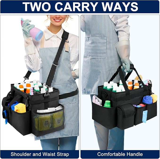 Cleaning Caddy Bag,Large Cleaning Supplies Organizer with Handle for Housekeepers, Black - Image 5