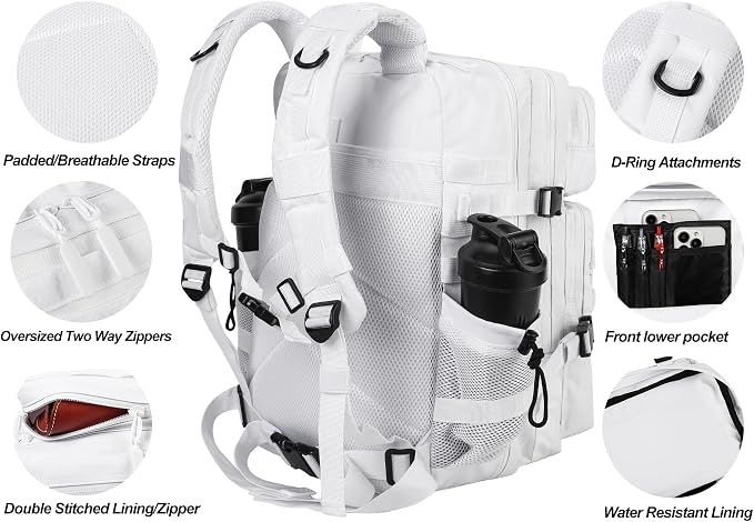 LHI Military Tactical Backpack for Men and Women 45L Army 3 Days Assault Pack Bag Large Rucksack with Molle System - White - Image 4