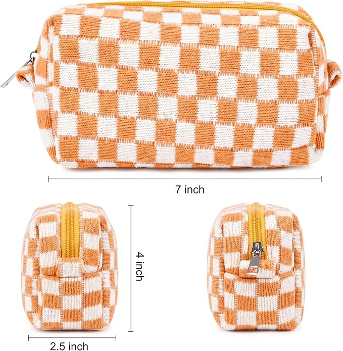 SOIDRAM 2 Pack Checkered Makeup Bag for Women, Cute Makeup Pouch Small Makeup Bag Travel Cosmetic Organizer for Toiletries, Brushes & Skincare - Image 5