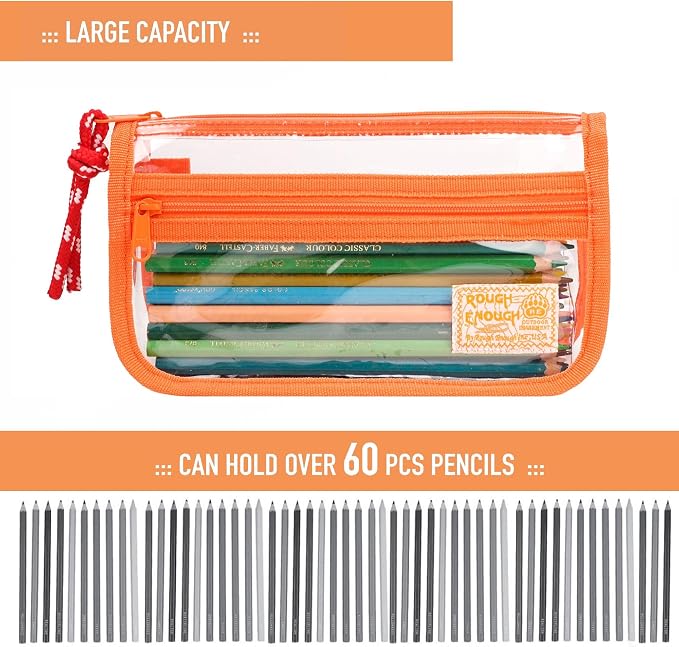 Rough Enough Clear Pencil Pouch Set Small Regular Sizes With YKK Zipper For All Ages Office Stationary Art Supplies Organizer - Image 8