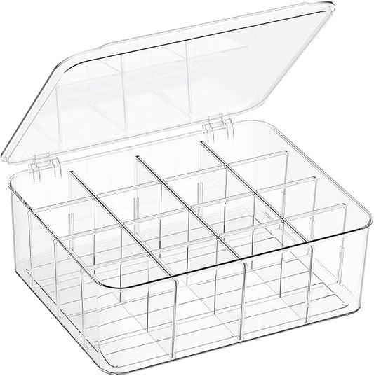 Sock Underwear Organizer, 16 Compartment Adjustable Dividers Tie Socks Underwear Drawer Organizers for Closet, Clear Plastic Storage Containers Box with Lids for Ties Scarf Socks Bras by Unknown