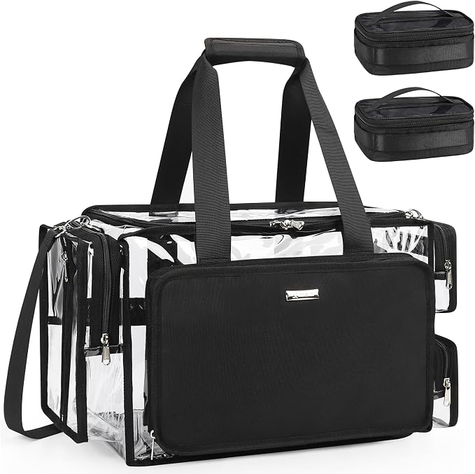 Relavel Clear Makeup Bag with 2 Small Pouches, Professional Makeup Artist Kit Set, Portable Cosmetic Storage Organizer Hair Stylist Travelling Bag with Adjustable Dividers & Shoulder Strap by Relavel