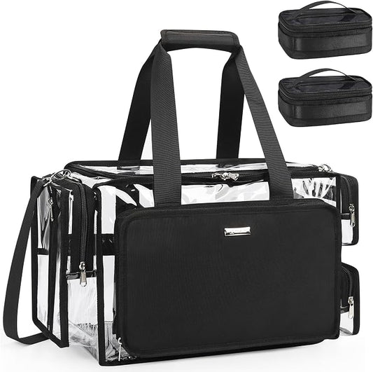 Relavel Clear Makeup Bag with 2 Small Pouches, Professional Makeup Artist Kit Set, Portable Cosmetic Storage Organizer Hair Stylist Travelling Bag with Adjustable Dividers & Shoulder Strap by Relavel