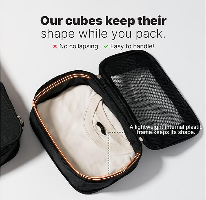 LeanTravel Premium Compression Packing Cubes for Travel - Suitcase Organizer Bags with Double Zipper & Breathable Mesh Panel - Space Saving Carry On Luggage Essentials (3-Pack, Black) - Image 3