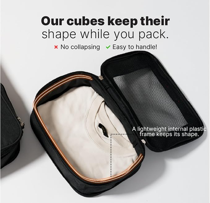 LeanTravel Premium Compression Packing Cubes for Travel - Suitcase Organizer Bags with Double Zipper & Breathable Mesh Panel - Space Saving Carry On Luggage Essentials (3-Pack, Black) - Image 3