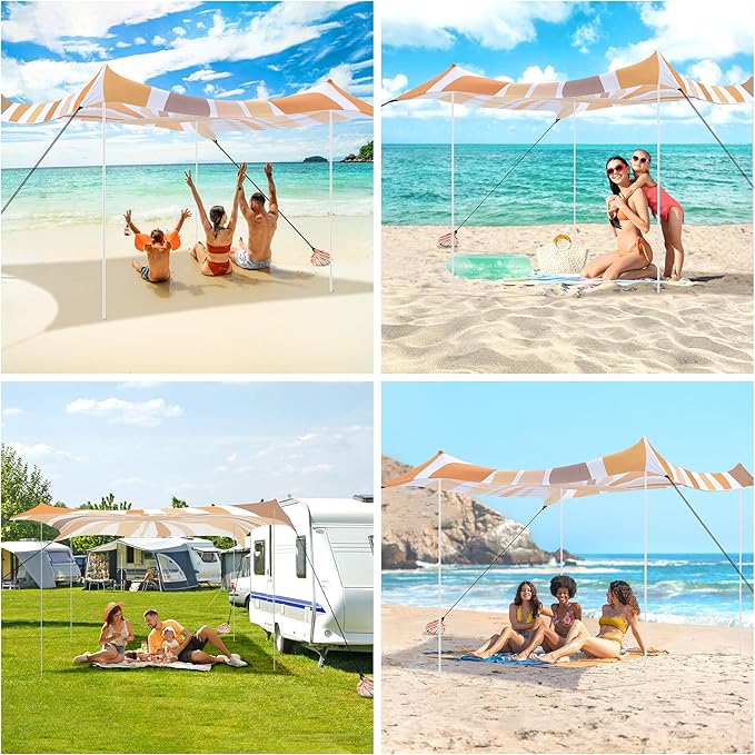 Beach Tent, UPF 50+ Beach Canopy Sun Shade, Portable 10×10 FT Large Pop-Up Beach Tent Sun Shelter with Sand Anchors, Ground Pegs, Easy Setup for Beach, Camping, Park, and Backyard Fun - Sunflower - Image 5