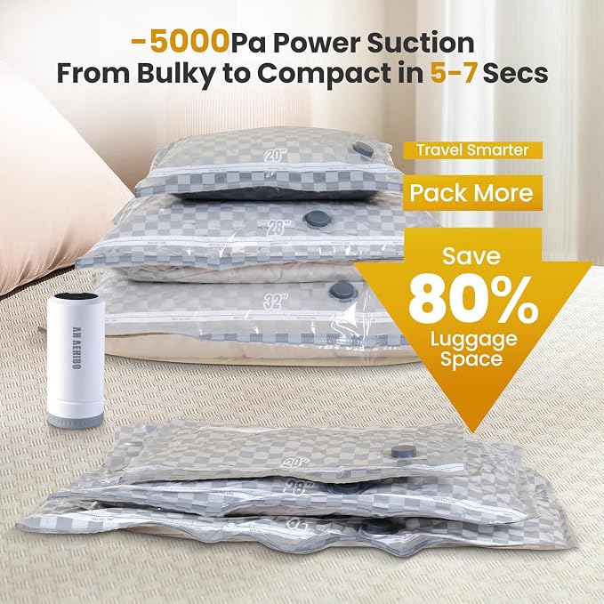 Travel Essentials set, Vacuum Bags for Travel with Digital Display air Pump,18 PCS Combo Size for Luggage and Suitcase,Space Saver for Clothes - Image 4