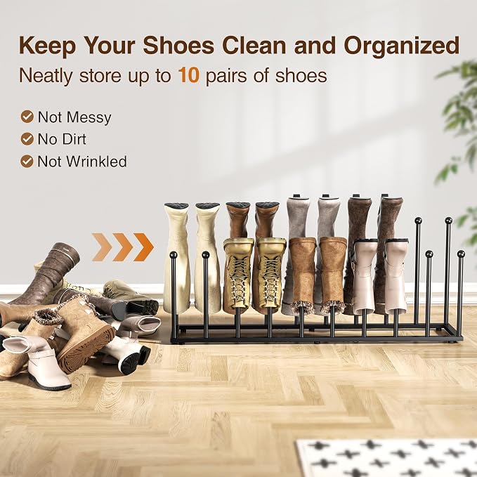 pickpiff Free Standing Shoe Racks - Black Metal Boot Rack Organizer Tall Boots for Dorm Room, Closet, Entryway, Bedroom, Patio Outdoor, Hallway, Black, Shoe Storage Fit for 10 Pairs - Image 4
