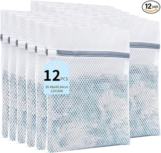 Laundry Bags Mesh Wash Bags for Delicates with Strong Zipper,Upgraded Honeycomb and Fine Mesh Design Delicate Laundry Bag for Clothes, Bras and Socks&Travel Organization (12X16IN, 12PCS) by SUOSEC