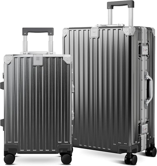 ALPHA CAMP 2 Piece Luggage Sets With Dual Layer Aluminum Frame, TSA Locks, 3-Layer PC 20" Carry-on 24" Checked Hardside Zipperless Suitcase Sets, Type-C USB Charging Port, Cup Holder by ALPHACAMP