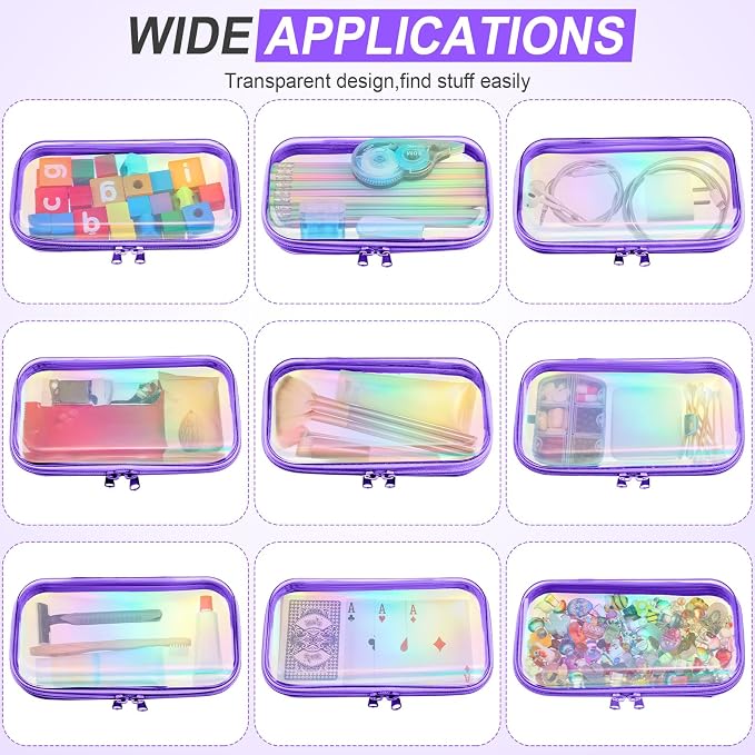 Hoolerry 4 Pcs Hard Clear Zipper Case Makeup Bags Plastic Zipper Pouch Transparent Storage Box Containers for Cosmetics, Snacks, Building Blocks, Puzzles(Clear,7.5 x 3.9 x 2 in,Purple Laser) - Image 7