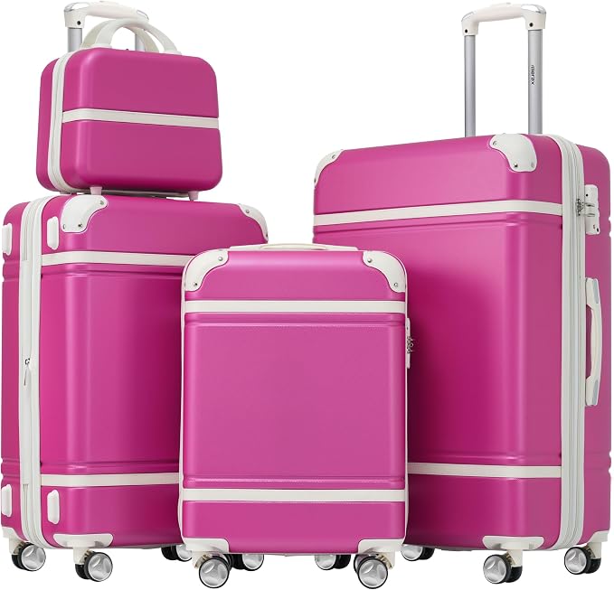 Merax Luggage Set 3 Piece Suitcase Set with Cosmetic Case Expandable Spinner Wheels Vintage Luggage Sets(Pink,20"+24"+28") by Merax