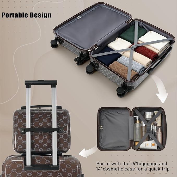 Hardside Luggage Sets, Lightweight Suitcase with Spinner Wheels, Brown Patterns - Image 3