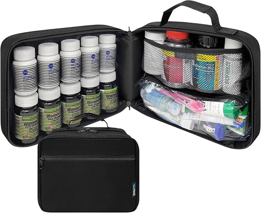 Large Pill Bottle Organizer & Travel Medicine Bag, Elastic Bands | Prescription bottle organizer with 10 elastic bands and padded storage for medication bottles, supplements, vitamins by StarPlus2