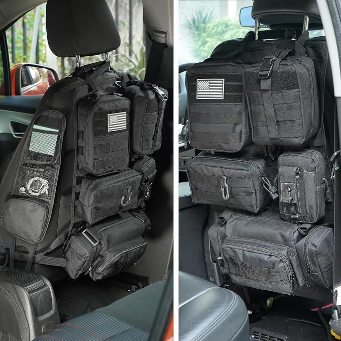 Tactical Car Seat Back Organizer,Tactical Molle Seat Back Organizer with 6 Detachable Molle Pouch,Universal Fits for Car Truck Jeep Vehicle Black by Unknown