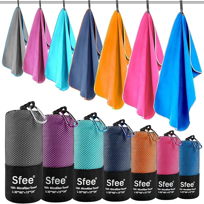 Sfee 2 Pack Microfiber Travel Towel, Quick Dry Towel Camping Towel Super Absorbent Compact Lightweight Sports Swim Gym Beach Towels Set for Gym, Hiking, Pool, Backpacking, Bath, Yoga by Sfee