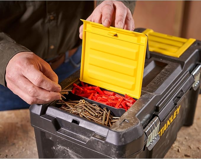 Stanley STST1-75521 Tool Box (19 Inches, 48.2 x 25.4 x 25 cm, Load up to 8 kg, Tool Box with Metal Clasps, Organiser with Removable Carrier, Robust Plastic Case) - Image 5