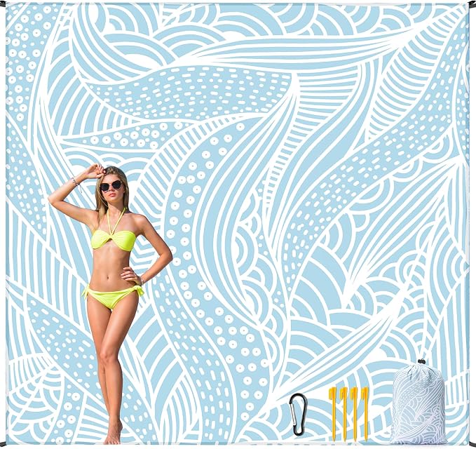 HIHOHO Beach Blanket Waterproof Sandproof Beach Mat for 1-8 Adults Quick Drying Durable Outdoor Picnic Mat for Beach Festival Travel Camping Hiking (BL-Ripple, 79"×108"(6 Person)) by HIHOHO